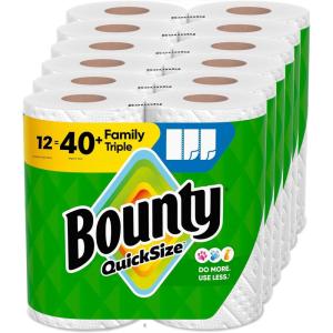 imageBounty Paper Towels Quick Size White 12 Family Triple Rolls 141 Sheets Per Roll