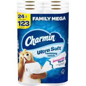 imageCharmin Toilet Paper Ultra Soft Cushiony Touch 18 Family Mega Rolls  90 Regular Rolls288 sheet Pack of 24