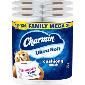 imageCharmin Toilet Paper Ultra Soft Cushiony Touch 18 Family Mega Rolls  90 Regular Rolls385 Sheet Pack of 18