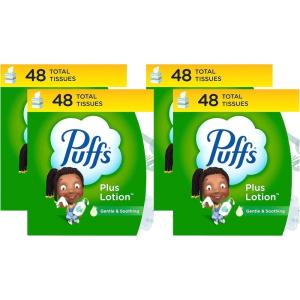 imagePuffs Plus Lotion Facial Tissues 10 Cubes 56 Tissues Per Box48 Count Pack of 4