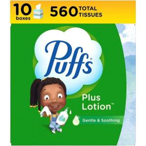 imagePuffs Plus Lotion Facial Tissues 10 Cubes 56 Tissues Per Box56 Count Pack of 10