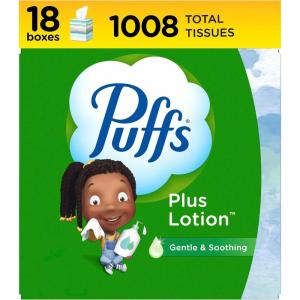 imagePuffs Plus Lotion Facial Tissues 10 Cubes 56 Tissues Per Box56 Count Pack of 18
