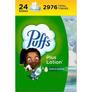 imagePuffs Plus Lotion Facial Tissues 8 Family Boxes 124 Facial Tissues per Box Allergies and Colds124 Count Pack of 24