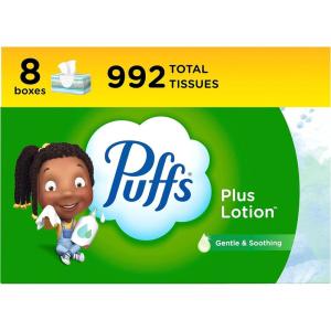 imagePuffs Plus Lotion Facial Tissues 8 Family Boxes 124 Facial Tissues per Box Allergies and Colds124 Count Pack of 8