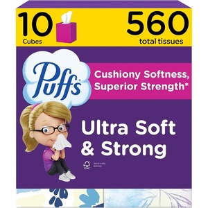image:imagePuffs Facial Tissues Ultra Soft 4 Mega Cube Boxes 72 Facial Tissues per Box Allergies and Colds Packaging May Vary56 Count Pack of 10
