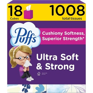 image:imagePuffs Facial Tissues Ultra Soft 4 Mega Cube Boxes 72 Facial Tissues per Box Allergies and Colds Packaging May Vary56 Count Pack of 18