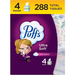 image:imagePuffs Facial Tissues Ultra Soft 4 Mega Cube Boxes 72 Facial Tissues per Box Allergies and Colds Packaging May Vary72 Count Pack of 24