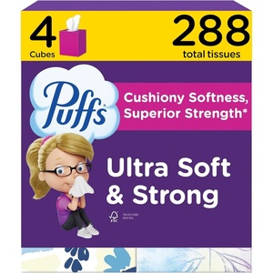 image:imagePuffs Facial Tissues Ultra Soft 4 Mega Cube Boxes 72 Facial Tissues per Box Allergies and Colds Packaging May Vary72 Count Pack of 4
