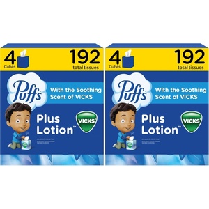 image:imagePuffs Plus Lotion with Vicks Facial Tissues 4 Cubes 48 Tissues per Box 192 Tissues Packaging May Vary48 Count Pack of 8